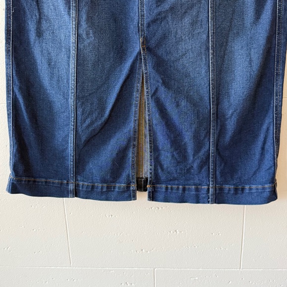Chaps | Dark Denim Midi Skirt Front Slit High Rise | Size Large - Picture 4 of 11